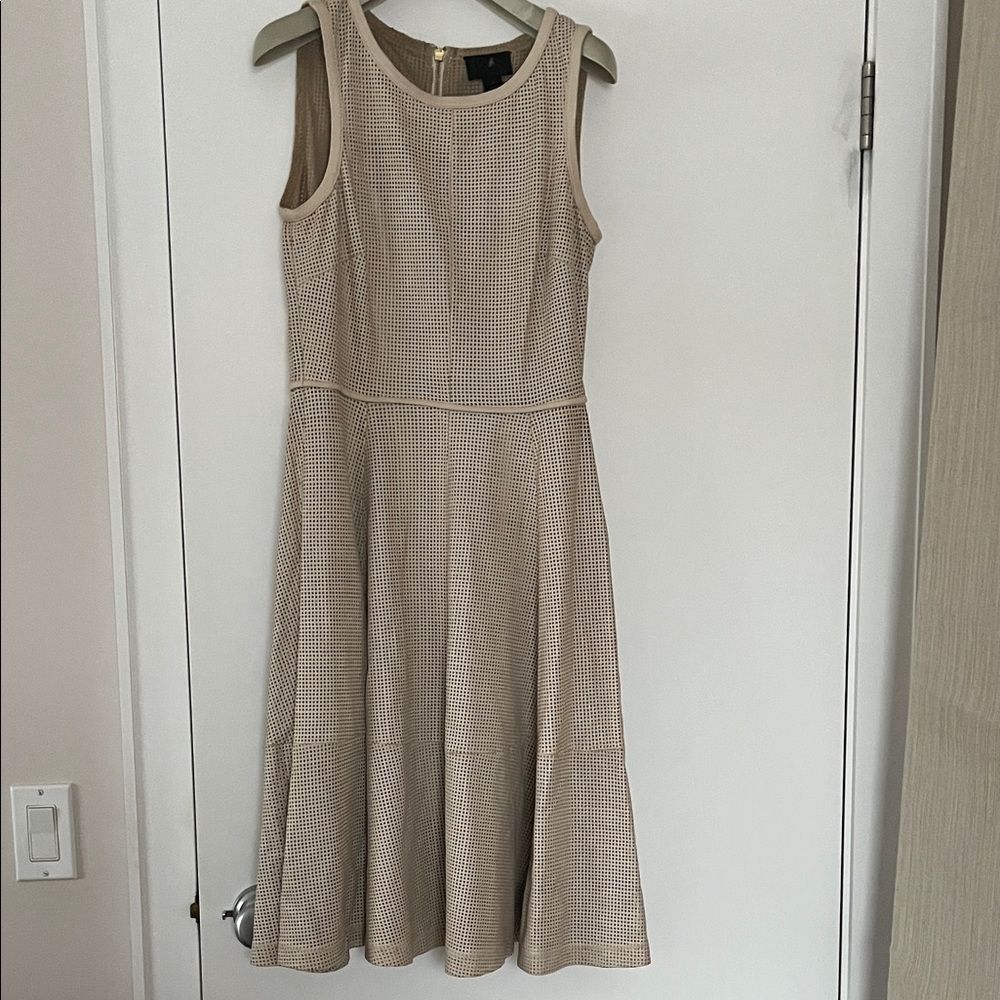 J. Crew collection leather Elegant Beige Sleeveless Midi  Dress size 2
